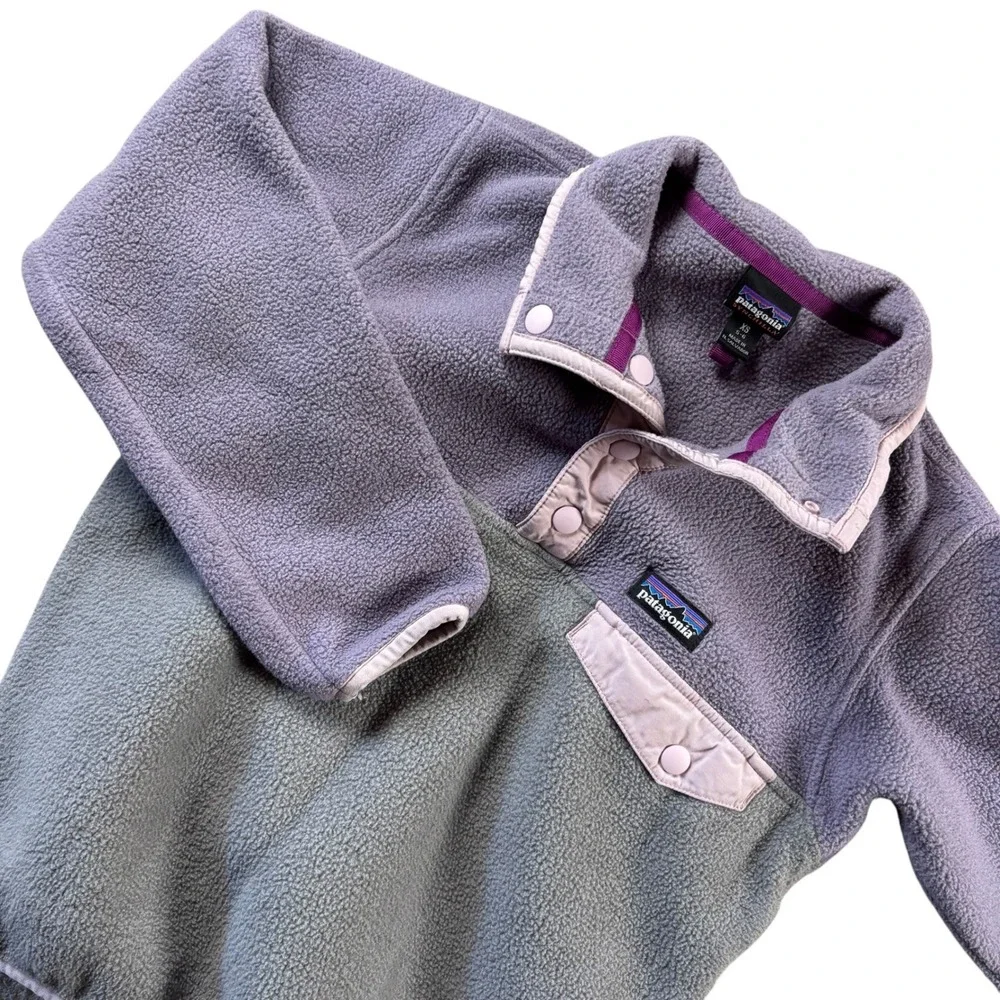 Patagonia Synchilla Fleece Pullover Kids XS 5-6 Purple Gray Snap T Sweatshirt